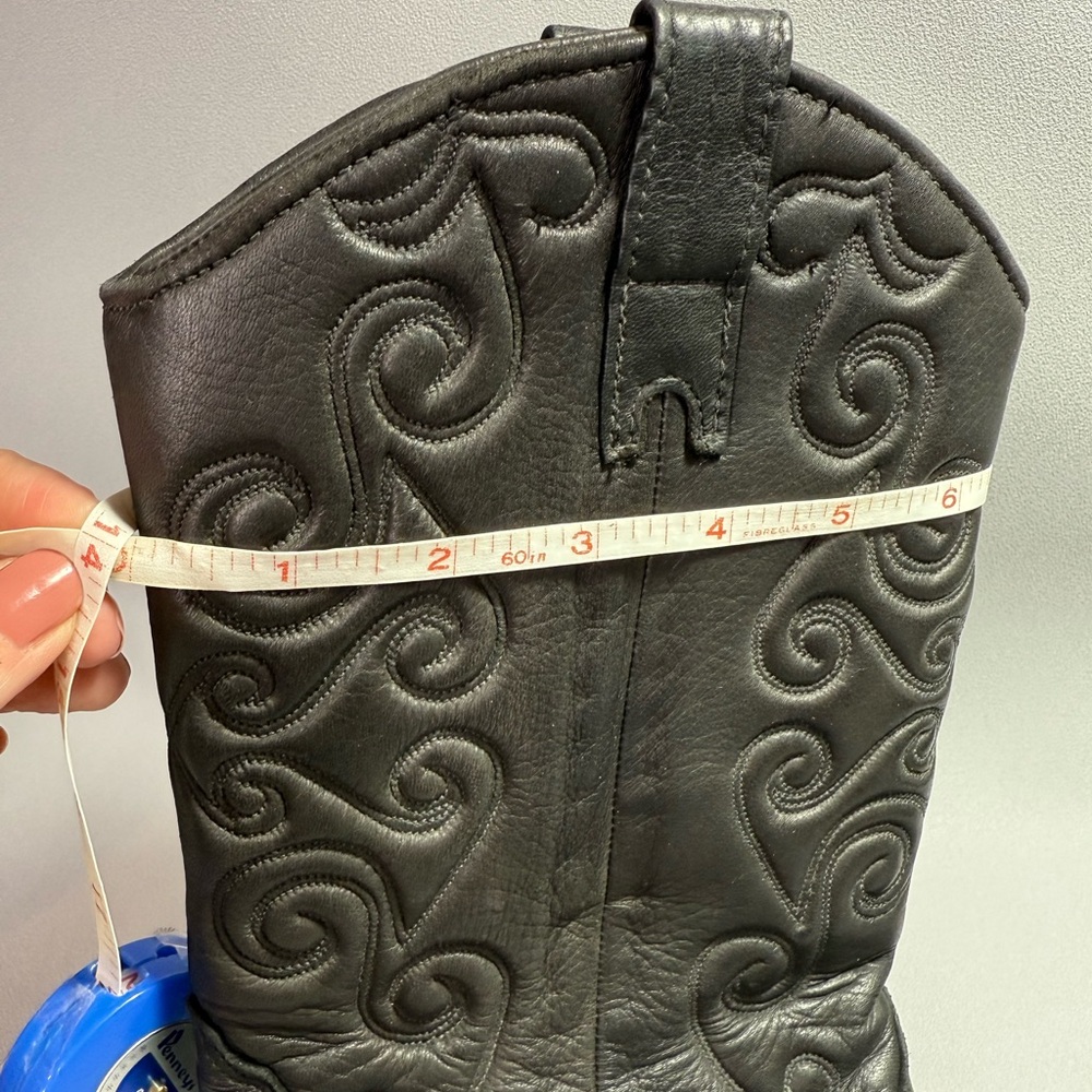 Vintage Zodiac Black Leather Heeled Cowgirl Boots - Picture 13 of 14